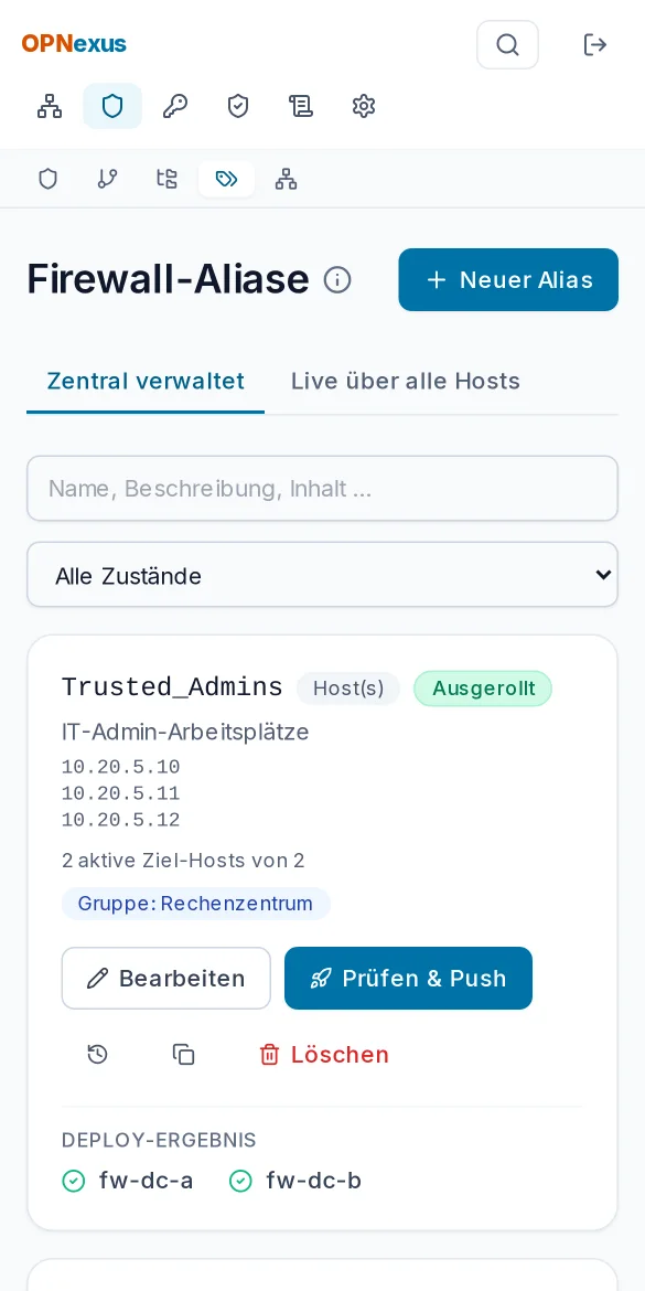 Zentrale Aliase mit Host-, Netz- und Port-Objekten