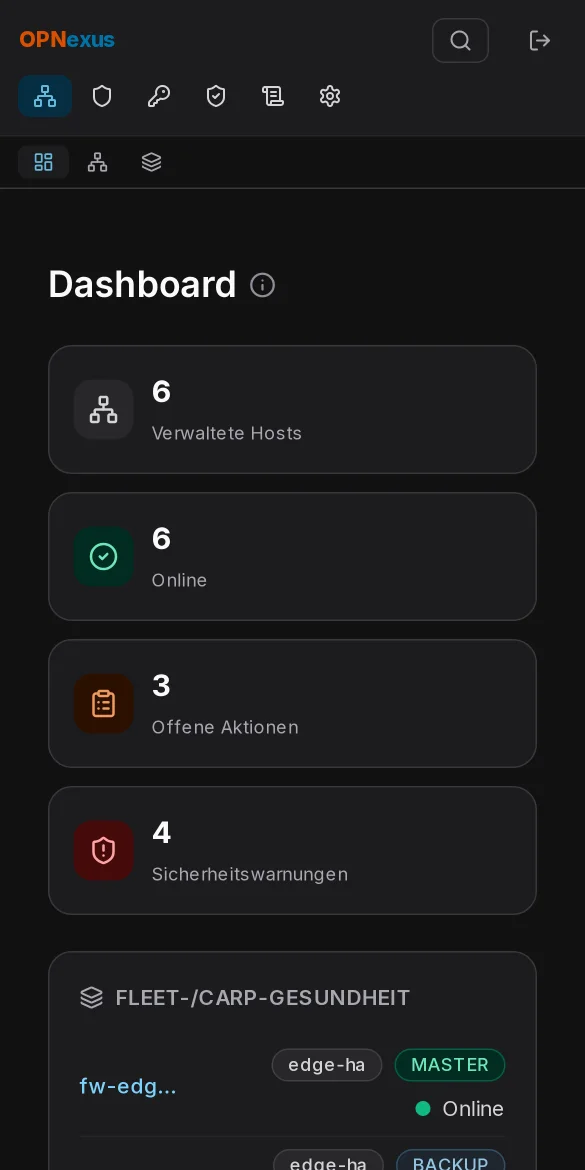 OPNexus-Dashboard auf dem Smartphone