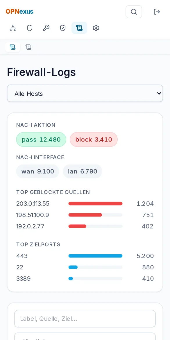 Zentrale Log-Suche mit geblockten und erlaubten Verbindungen
