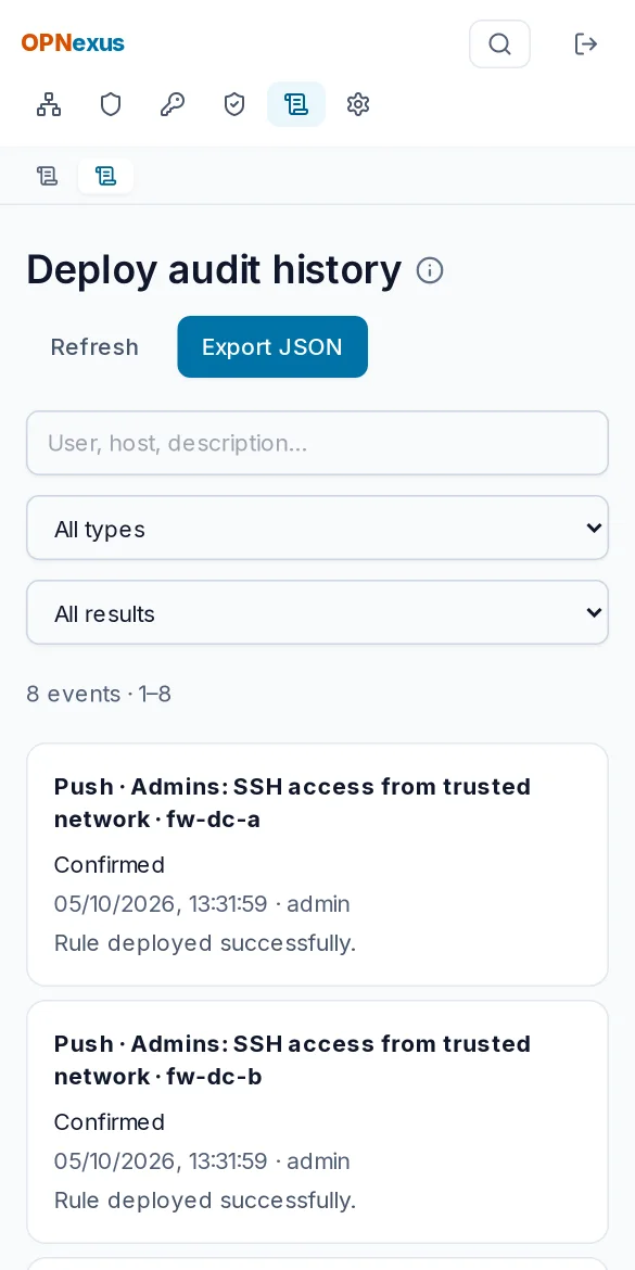 Audit history with deploy results