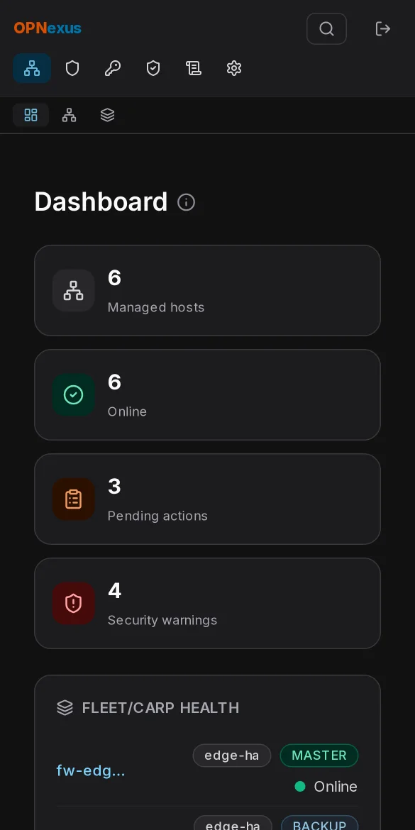 OPNexus dashboard on a smartphone