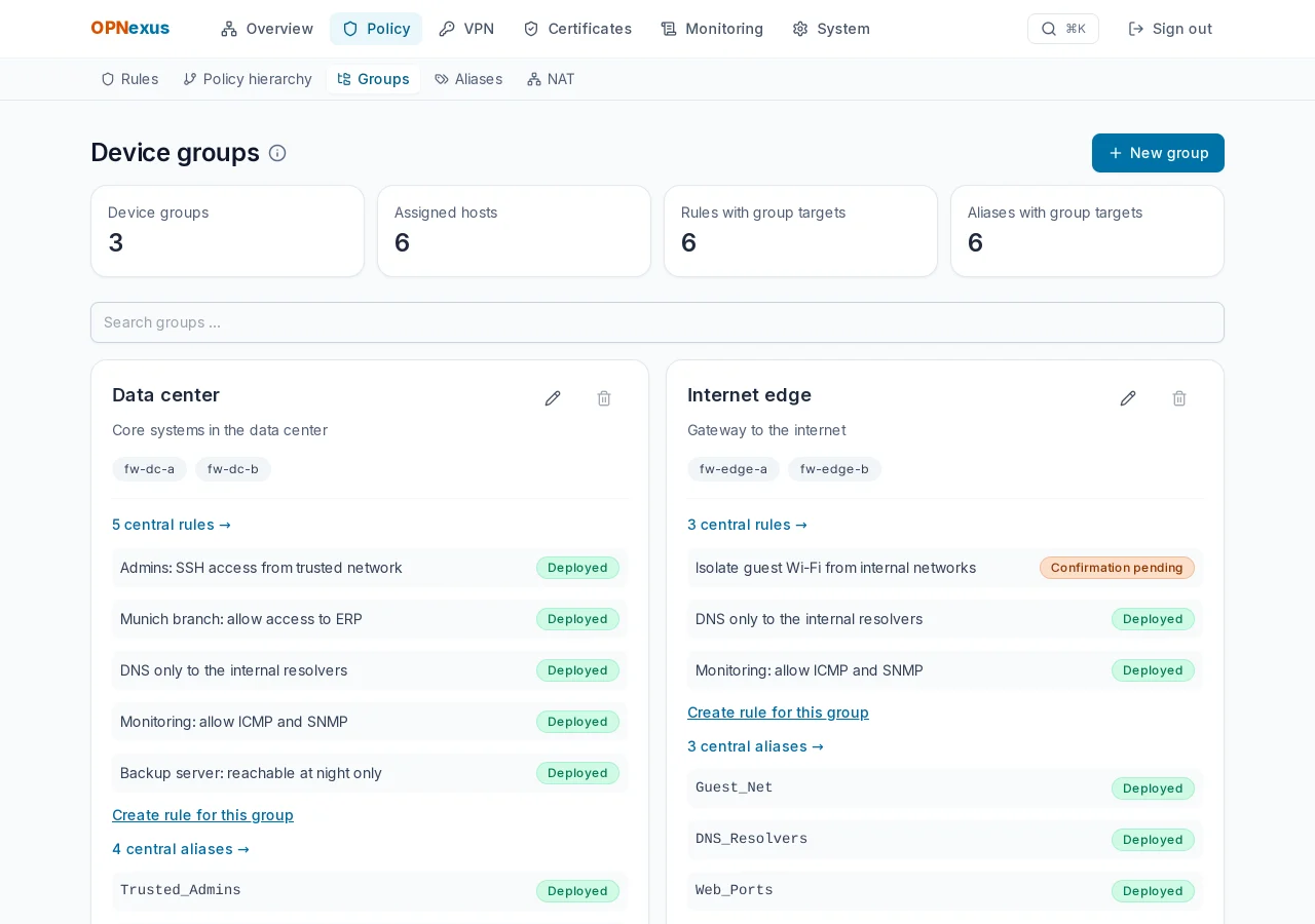 Device groups – Bundle hosts for targeted deployment.