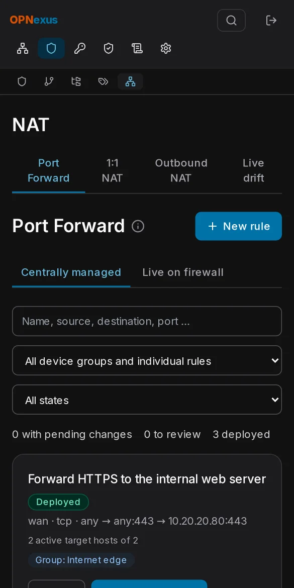 NAT management with port forward, 1:1 NAT and outbound NAT