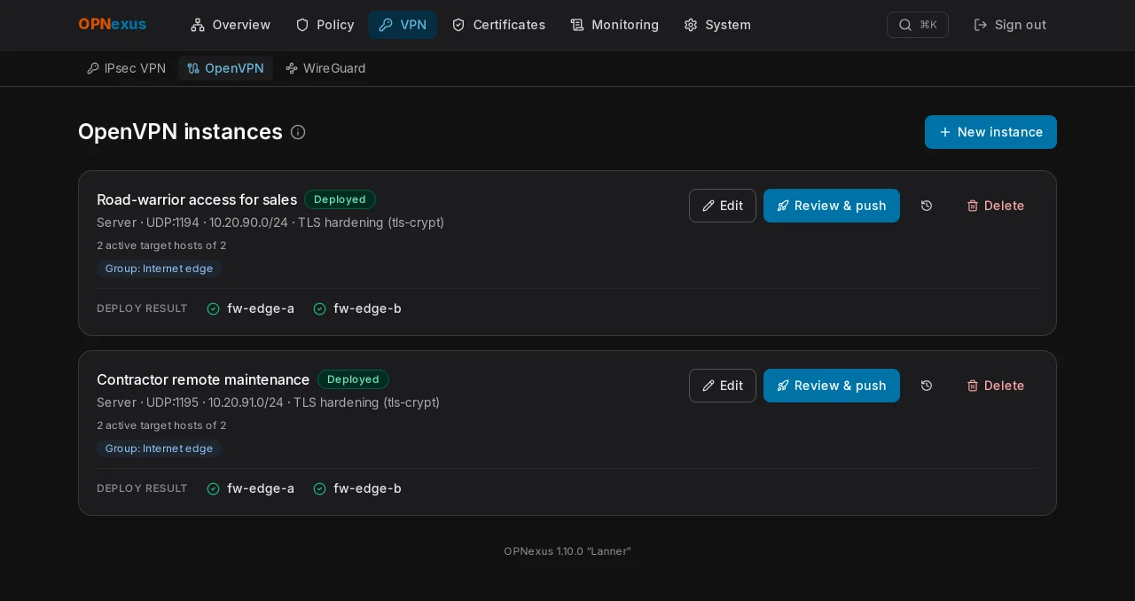 OpenVPN – Server instances with TLS-Crypt.