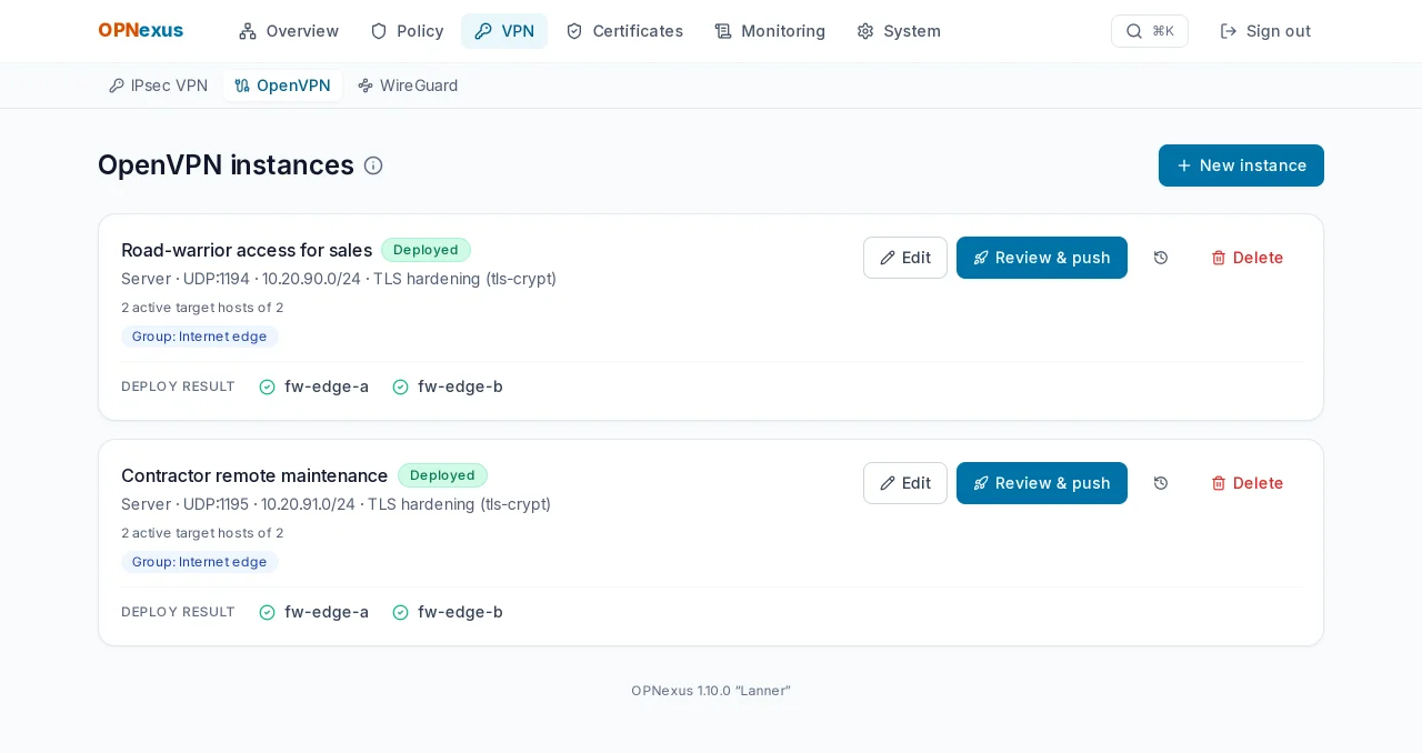 OpenVPN – Server instances with TLS-Crypt.